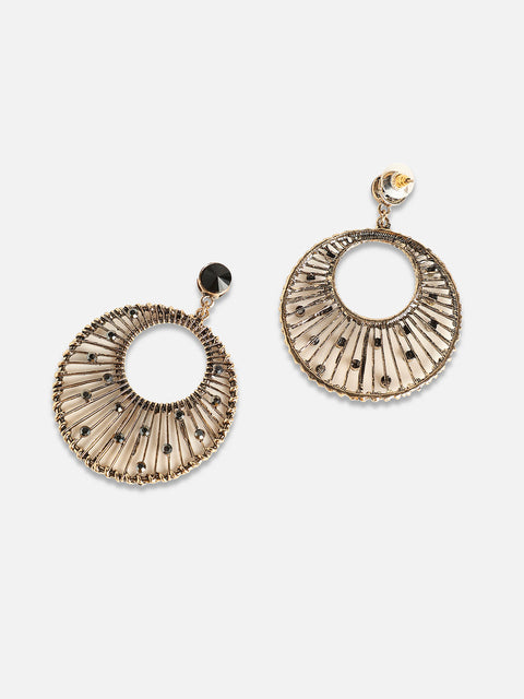 Gold-Plated Stones Studded Circular Drop Earrings
