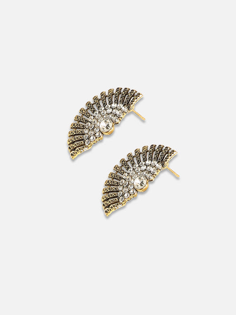 Gold-Plated Stone-Studded Contemporary Studs Earrings