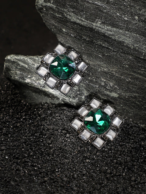 Silver Plated Artificial Stones Studded Studs Earrings