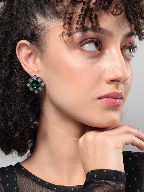 Silver Plated Artificial Stones Studded Studs Earrings