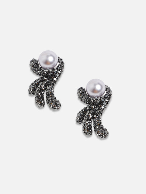 Silver-Plated Artificial Stones Studded Drop Earrings