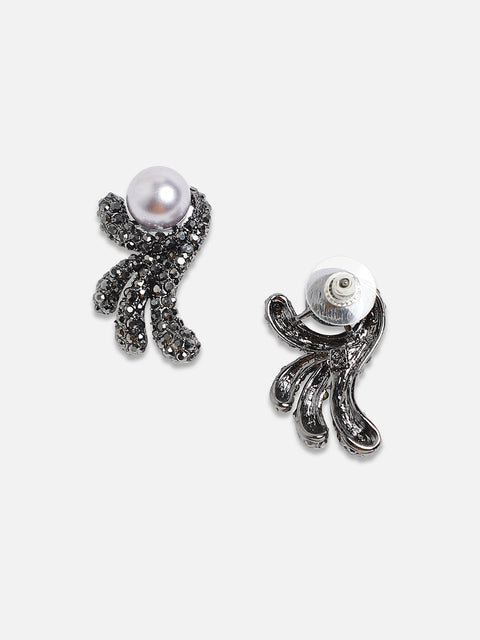Silver-Plated Artificial Stones Studded Drop Earrings