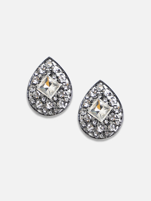 Silver-Plated Artificial Stones-Studded Studs Earrings