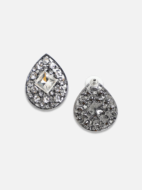 Silver-Plated Artificial Stones-Studded Studs Earrings