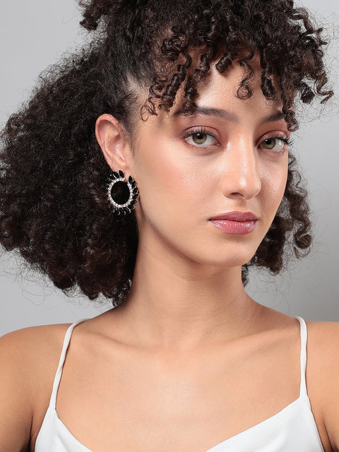Gold-Plated Crystals Circular Studs Earrings