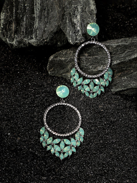 Silver-Plated Artificial Stones Beads Studded Drop Earrings