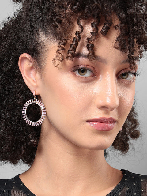 Silver-Plated Crystal-Studded Drop Earrings