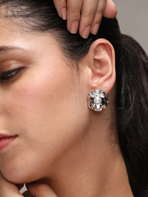 Silver-Plated Pearls Beaded Studs Earrings