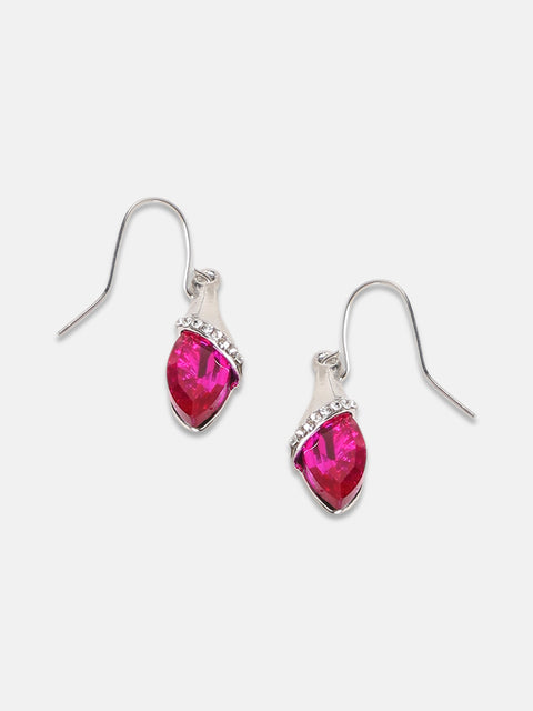 Silver-Plated Stone Studded Drop Earrings