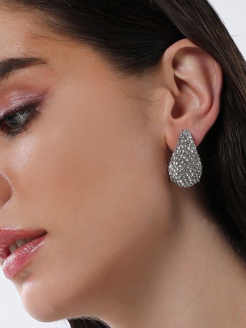 The Medium Cristal Teardrop Stud Earrings - Crystal Silver-SOHIER8966
