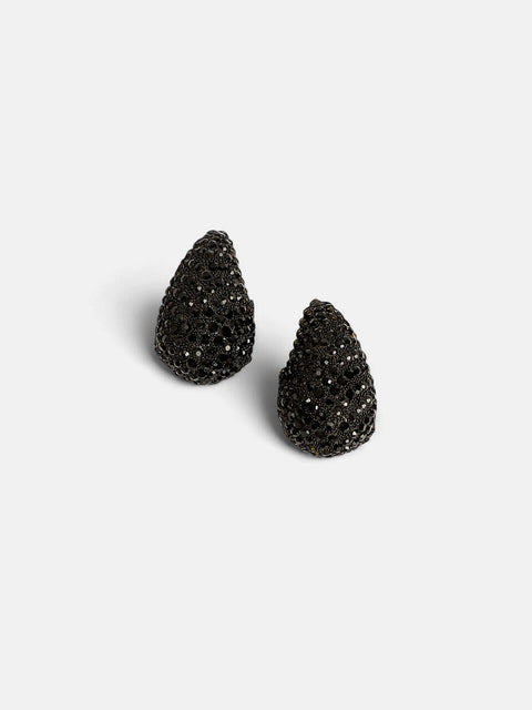 The Medium Cristal Teardrop Stud Earrings - Onyx Black-SOHIER8967
