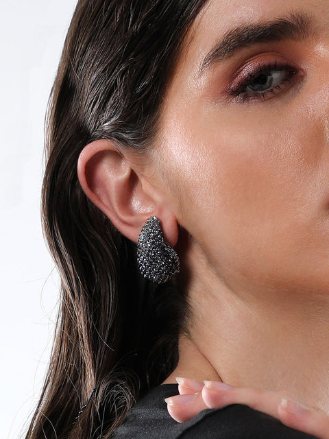 The Medium Cristal Teardrop Stud Earrings - Antique Silver-SOHIER8968