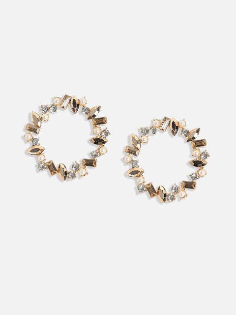 Gold Plated Crystal Studded Circular Drop Earrings