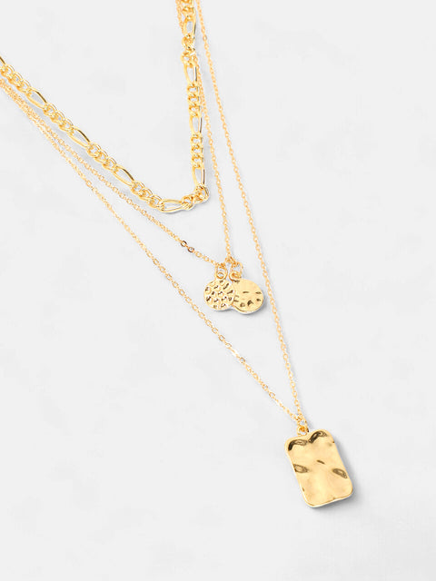 The Dented Charm Multi-Layer Necklace - Antique Gold-SOHINC6045