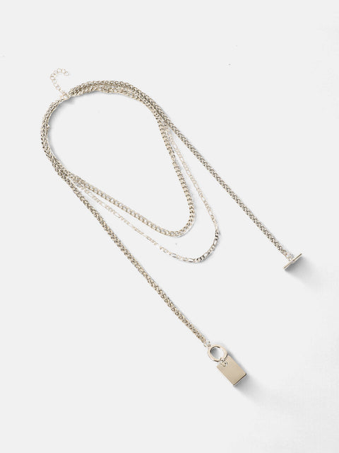The Interlock Charm Multi-Layer Necklace - Metallic Silver-SOHINC6054