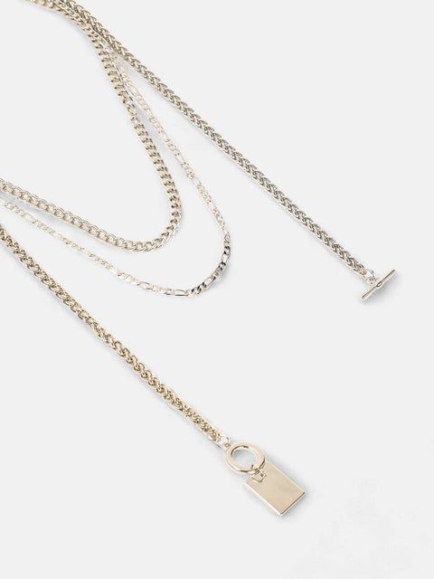 The Interlock Charm Multi-Layer Necklace - Metallic Silver-SOHINC6054