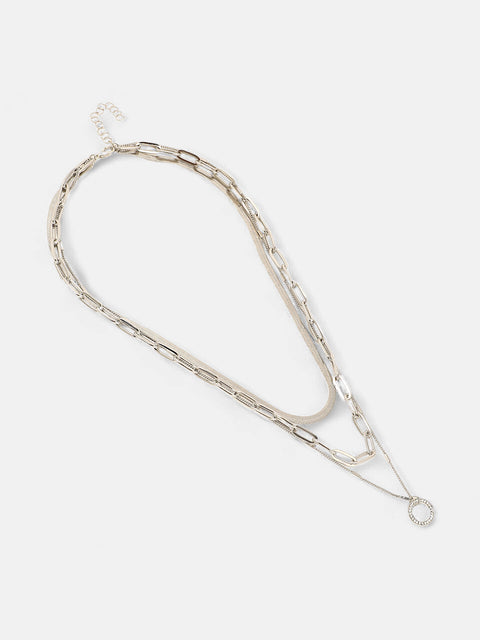 The Halo Snakechain Multi-Layer Necklace - Metallic Silver-SOHINC6055