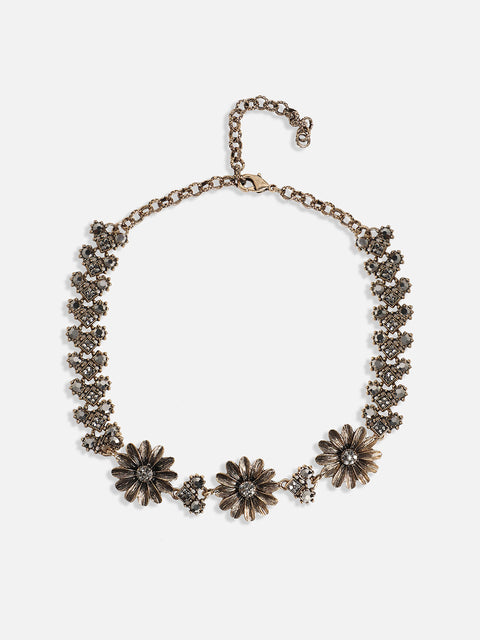 Gold-Plated Crystal-Stones Studded Daisy Statement Jewellery Set