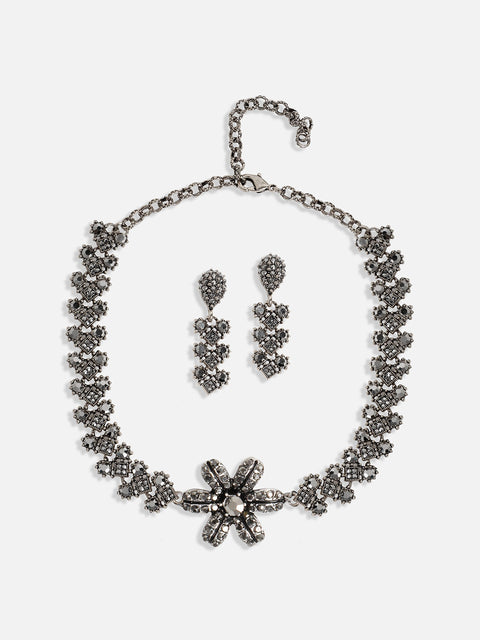 Silver-Plated Crystal-Studded Daisy Jewellery Set