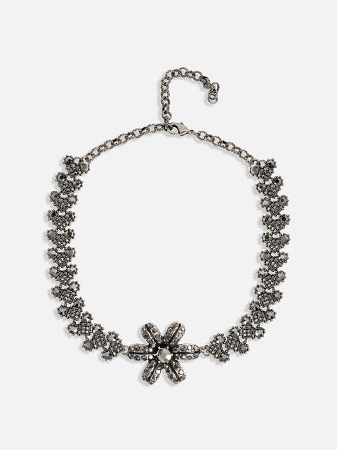 Silver-Plated Crystal-Studded Daisy Jewellery Set