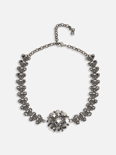 Silver-Plated Artificial Stones Studded Choker Jewellery Set