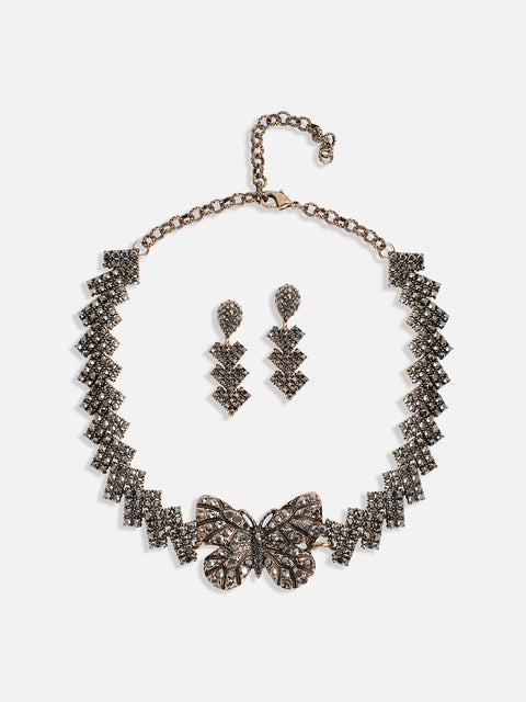 Gold-Plated Crystal-Studded Jewellery Set