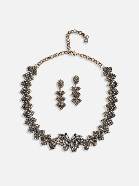 Gold-Plated Crystal-Studded Statement Jewellery Set