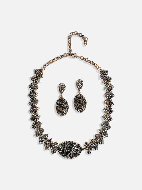 Gold-Plated Crystal-Studded Choker Jewellery Set