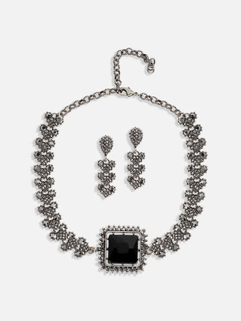 Silver-Plated Stone-Studded Jewellery Set
