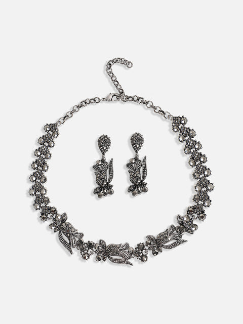 Silver-Plated Crystal-Studded Jewellery Set