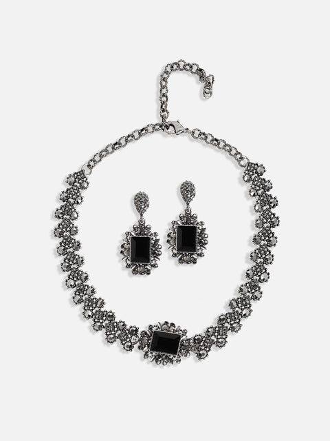 Silver-Plated Crystals Studded Necklace Earrings