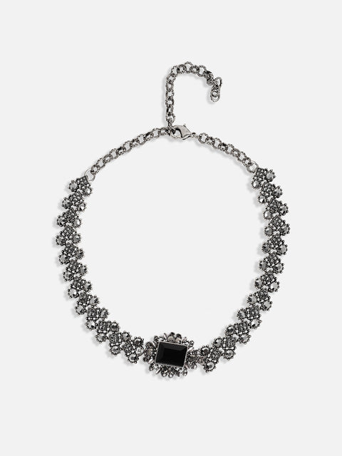 Silver-Plated Crystals Studded Necklace Earrings