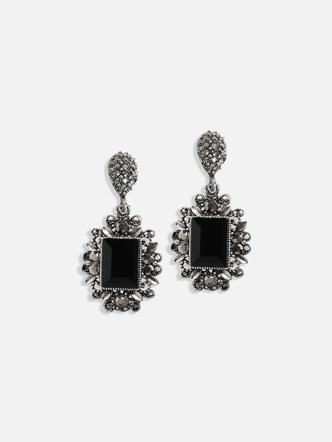 Silver-Plated Crystals Studded Necklace Earrings