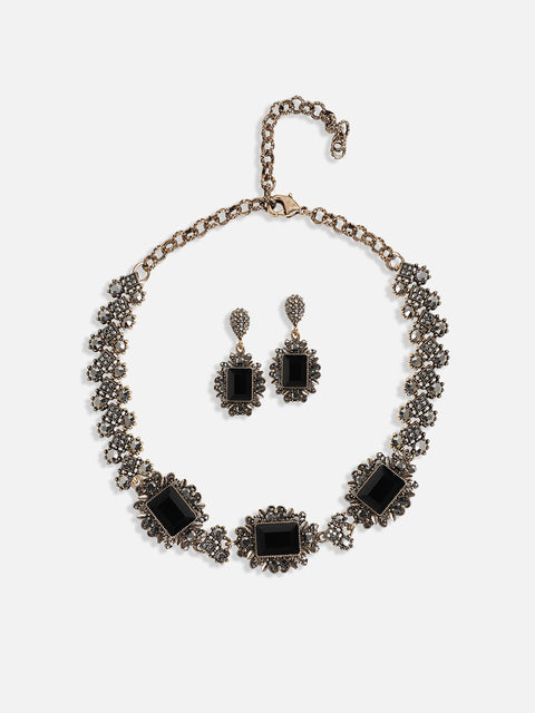 Gold-Plated Crystals Studded Necklace Earrings