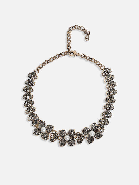 Gold-Plated Crystal-Stones Studded Flower Statement Jewellery Set
