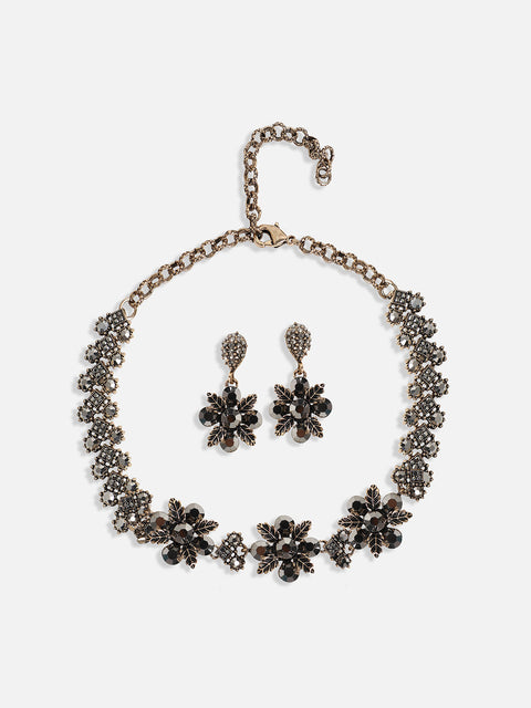 Gold-Plated Crystal-Studded Jewellery Set