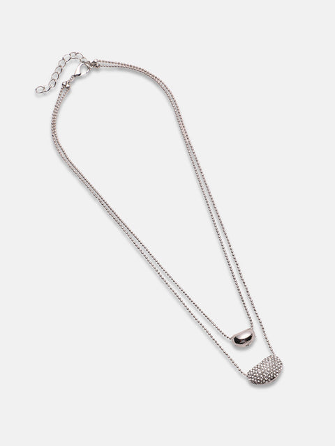 Artificial Stones Silver Plated Layered Necklace