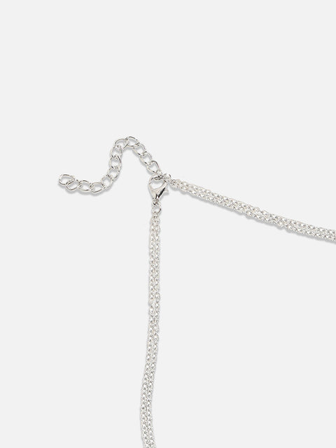 Blue Silver-Plated Stone-Studded Necklace