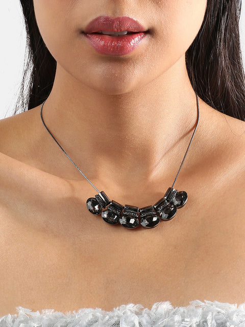 Black Silver-Plated Artificial Stones Studded Statement Necklace