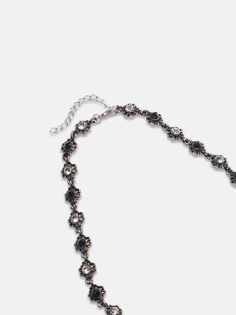 Artificial Stones Silver Plated Oxidised Necklace