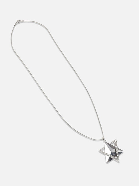 Silver-Plated Stone-Studded Star Shaped Pendant