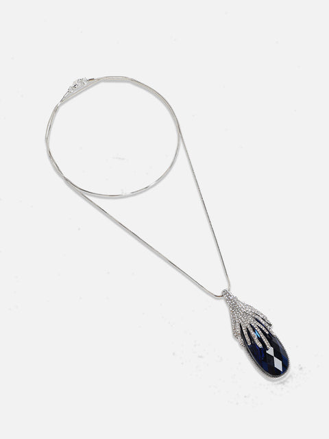 Silver-Plated Stone-Studded Pendant with Chain