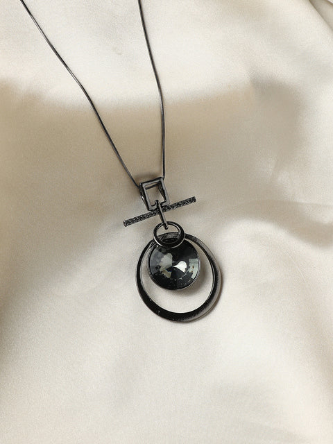 Silver-Plated Circular-Shaped Stones-Studded Pendants with Chains