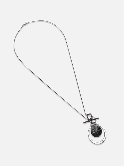 Silver-Plated Circular-Shaped Stones-Studded Pendants with Chains