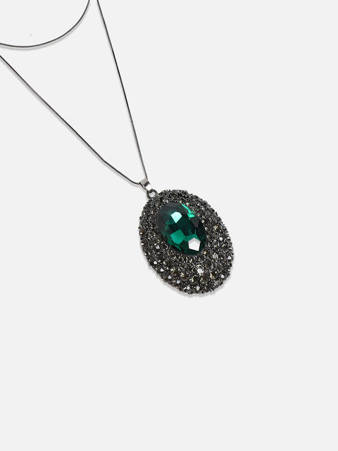 Silver-Plated Studded Whispering Rose Pendant Necklace