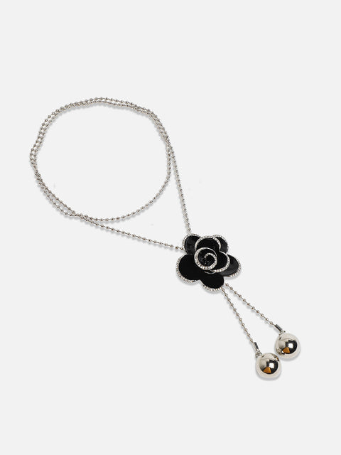 Silver-Plated Rose Drop Stone-Studded Necklace