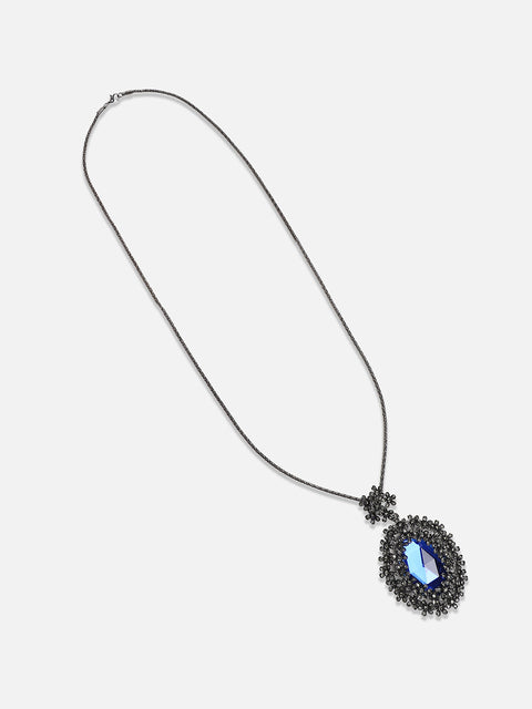 Silver-Plated Floral-Shaped Stone-Studded Pendant with Chain