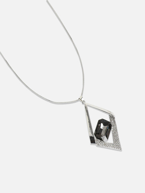 Silver-Plated Diamond Shaped Pendant With Chain