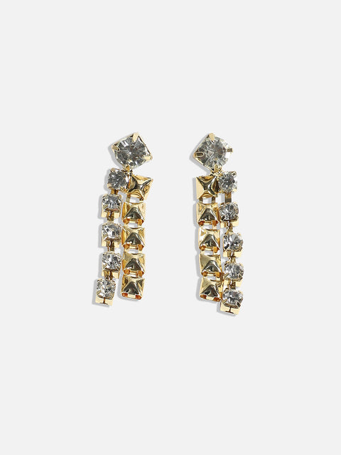 Gold-Plated Stone-Studded Beaded Necklace Earrings