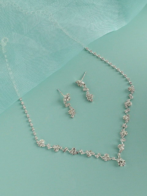 Silver-Plated Stone Studded Jewellery Set